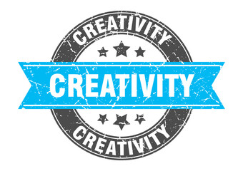 Obraz premium creativity round stamp with ribbon. label sign