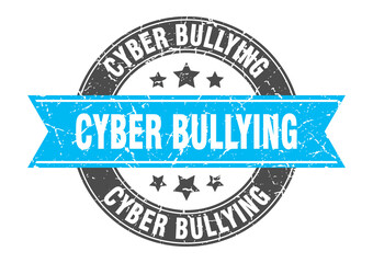 cyber bullying round stamp with ribbon. label sign
