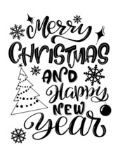 Black lettering in trendy style. Merry Christmas. Holiday decoration. Modern vector calligraphy. Creative vector illustration. Motivational poster. Modern design.