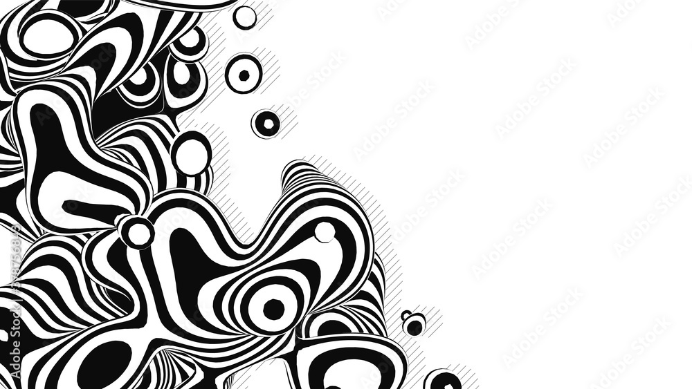 Poster liquid zebra metaball organic structure. the liquid viscous droplets with gradient color on a black 