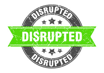 disrupted round stamp with ribbon. label sign