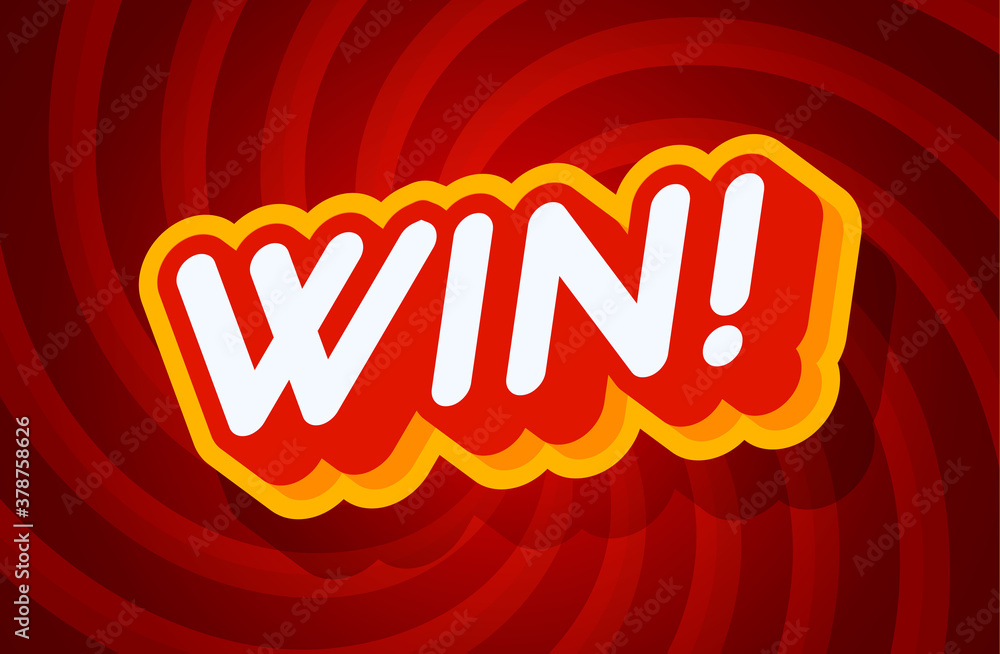 Poster win red and yellow text effect template with 3d type style and retro concept swirl red background ve