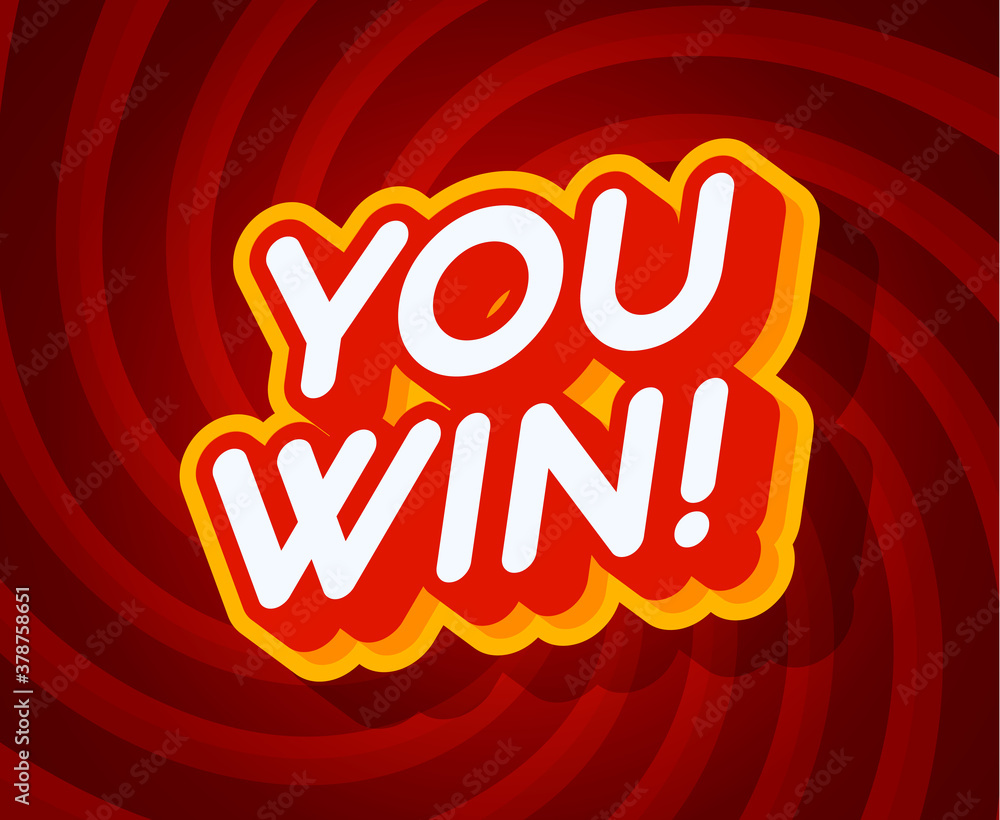 Aufkleber you win red and yellow text effect template with 3d type style and retro concept swirl red backgroun