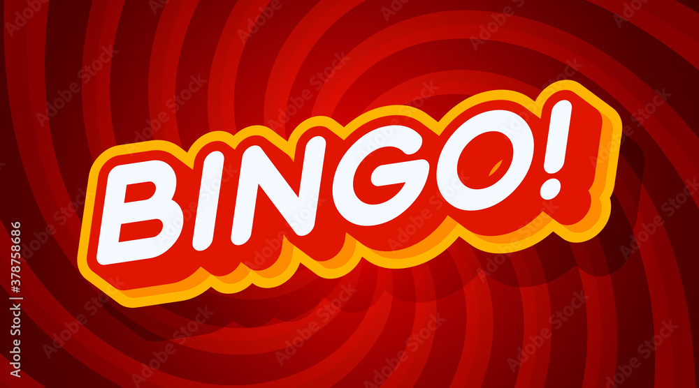 Aufkleber bingo red and yellow text effect template with 3d type style and retro concept swirl red background 