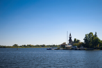 River port of the city of Kherson with cranes and ships.