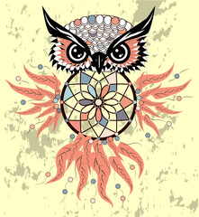 dream catcher with owl. boho style. totem animal