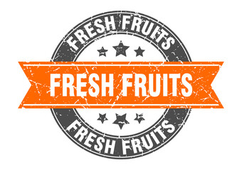 fresh fruits round stamp with ribbon. label sign