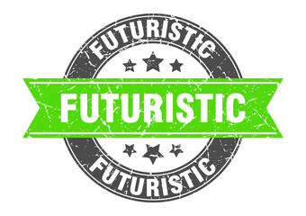 futuristic round stamp with ribbon. label sign