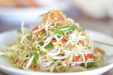 Fried bean sprouts, Vegetarian food.