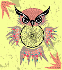 Dreamcatcher with owl. Zentangle. Abstract bird. Mystic symbol. American Indians symbol. for spiritual relaxation for adults. Decorative