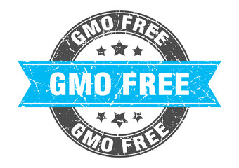 gmo free round stamp with ribbon. label sign