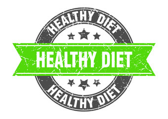 healthy diet round stamp with ribbon. label sign