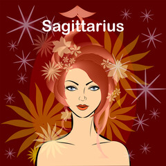 Sagittarius.fire zodiac signs.beautiful space woman with fiery hair.Vector abstract graphic design.