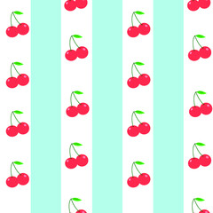 Cherry Fruit Seamless Pattern Blue Background Vector