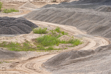 Pagiriai quarry, Vilnius district, Lithuania. Sand quarry mining area.Clear day sand quarry where sand are mined.