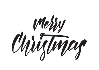 Vector Handwritten modern type lettering of Merry Christmas isolated on white background.