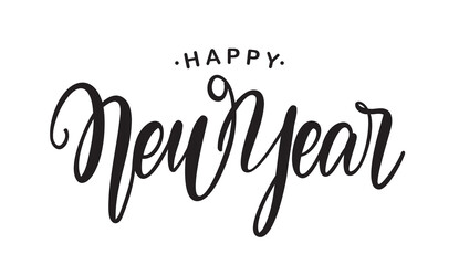 Fototapeta na wymiar Hand drawn elegant modern brush type lettering of Happy New Year isolated on white background.