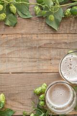 Oktoberfest festival beer background. Malt and hops craft beer brewing background with copy space.