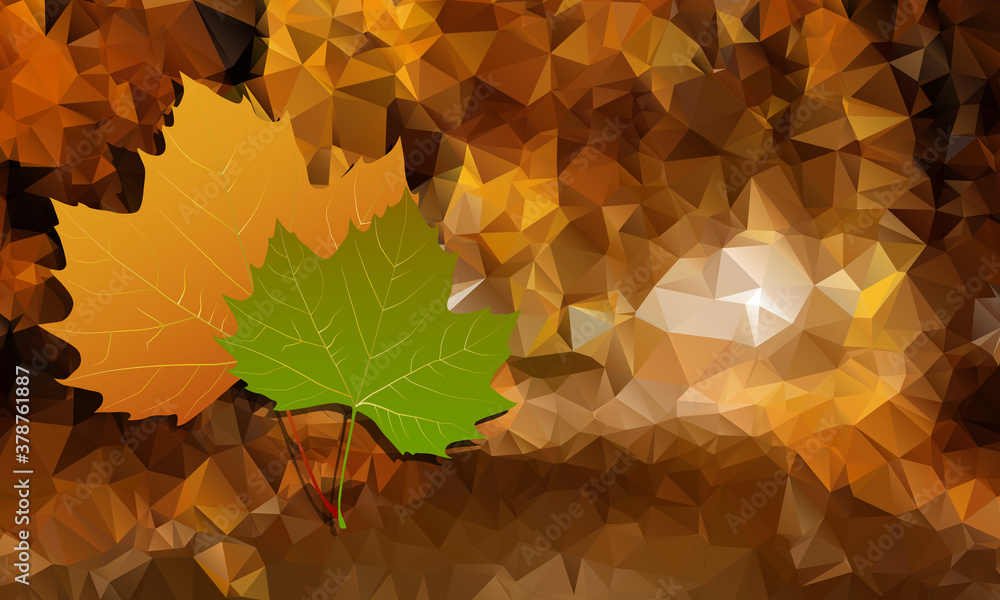 Poster abstract background is low poly with autumn leaves.vector