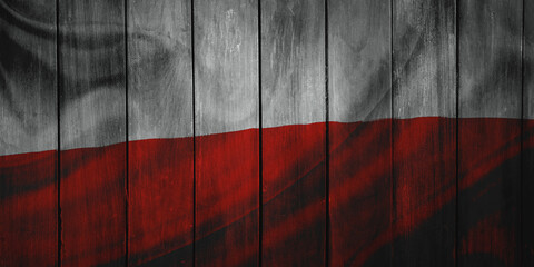 National flag of Poland. Wooden boards. Background surface