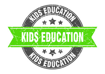 kids education round stamp with ribbon. label sign