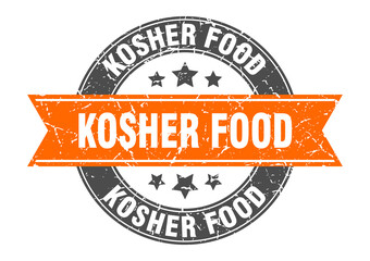 Obraz premium kosher food round stamp with ribbon. label sign