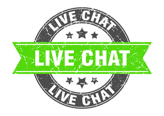 live chat round stamp with ribbon. label sign