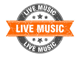 live music round stamp with ribbon. label sign