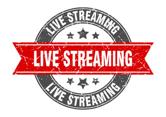 live streaming round stamp with ribbon. label sign
