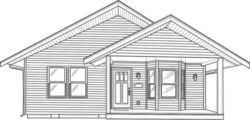 Realistic house sketch template. Vector illustration in black and white for games, background, pattern, wallpaper, decor. Print for fabrics and other surface. Coloring paper, page, story book