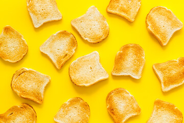 Food background layout with toast bread, top view