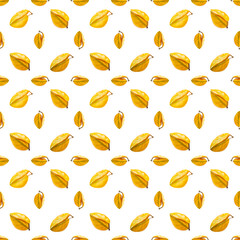 Colorful seamless pattern leaves on a white background. Yellow leaves with reflection. Geometric composition in the style of pop art. Creative minimal flat lay.