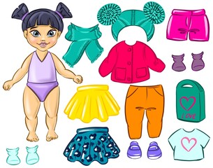 Paper baby doll with seasonal clothes and accessories