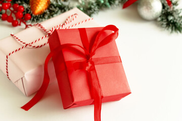 Fototapeta na wymiar Christmas holidays composition with gift boxes on white background