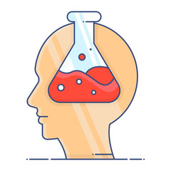 
Flask with brain showing concept of personality test 
