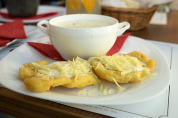 Traditional Hungarian deep-fried bread - langos