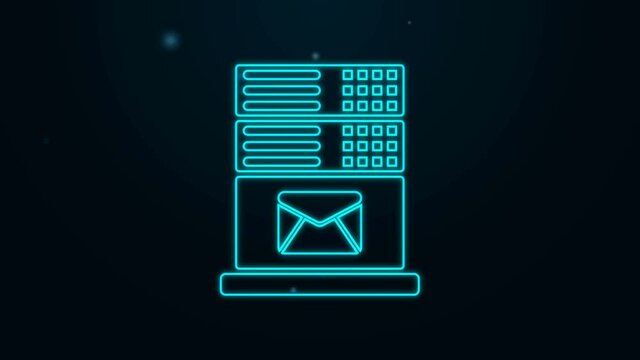 Glowing neon line Mail server icon isolated on black background. 4K Video motion graphic animation.