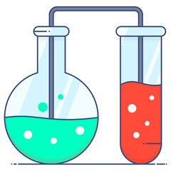
Chemical flask with test tube, chemistry icon in flat vector 

