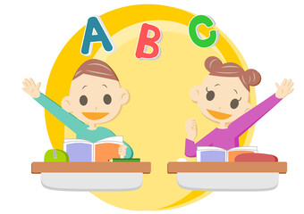 机を並べて勉強する二人の子供