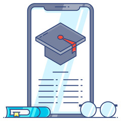 
Mortarboard inside smartphone denoting educational app icon in flat vector 
