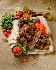 meat with vegetables and fresh bread