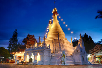 Twilight photos of Chedi of Wat Phra That Doi Kong Mu, Mae Hong Son Province