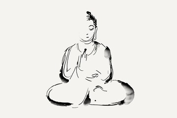 Buddha,yoga, illustration, black, cartoon, 