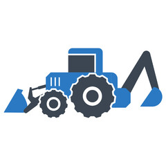Tractor digger Backfiller construction Truck Concept Vector Icon Design, civil engineering and construction Symbol on White background, Multirole Heavy Equipment Design, 