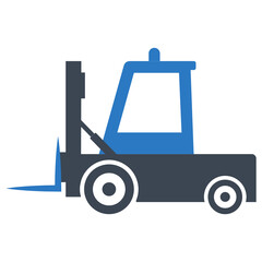 Electric  Forklift industrial truck concept Vector Icon design, civil engineering and construction Symbol on White background, Front Load Heavy Equipment Design, Warehouse Load Mover Machine 