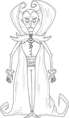 Cartoon vampire character in blak and white.Vector illustration of a gothic man in cape for games, background, pattern, wallpaper, decor.Print for fabrics and other surfaces.Coloring paper, story book