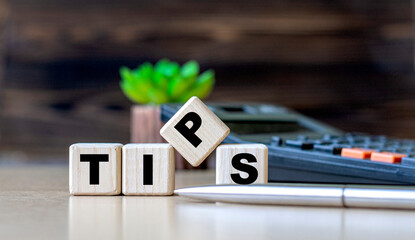 TIPS - the word on the cubes on the background of the calculator and cactus