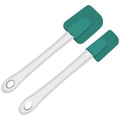 Set of silicone green spatulas with plastic handle isolated on a white background. Vector illustration