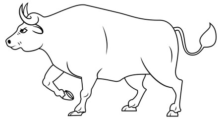 Line drawing of Simple bull. Buffalo with the front leg raised for conservation national park or an agricultural farm logo identity. Silhouette of bull is a symbol of 2021 new year.