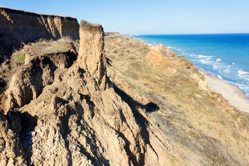 Panoramic view bird's-eye view. Mountain landslide in an environmentally hazardous area. Large...